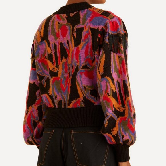 FARM RIO Women's Wild Horses Fringe Sweater Size S Black - Picture 2 of 7